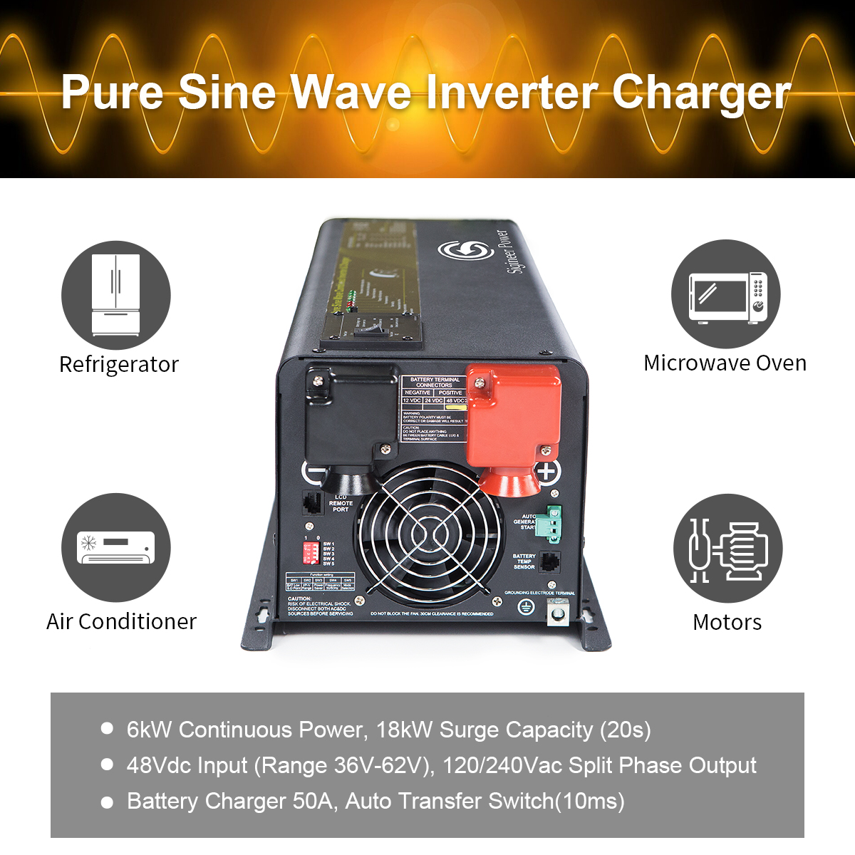 LLSS Power Inverters 2000W 3000W 4000W 6000W Peak Pure Sine Wave Inverter  12V 24V Dc to 110V 220V Ac Car Power Inverter with Remote Control 2 Ac